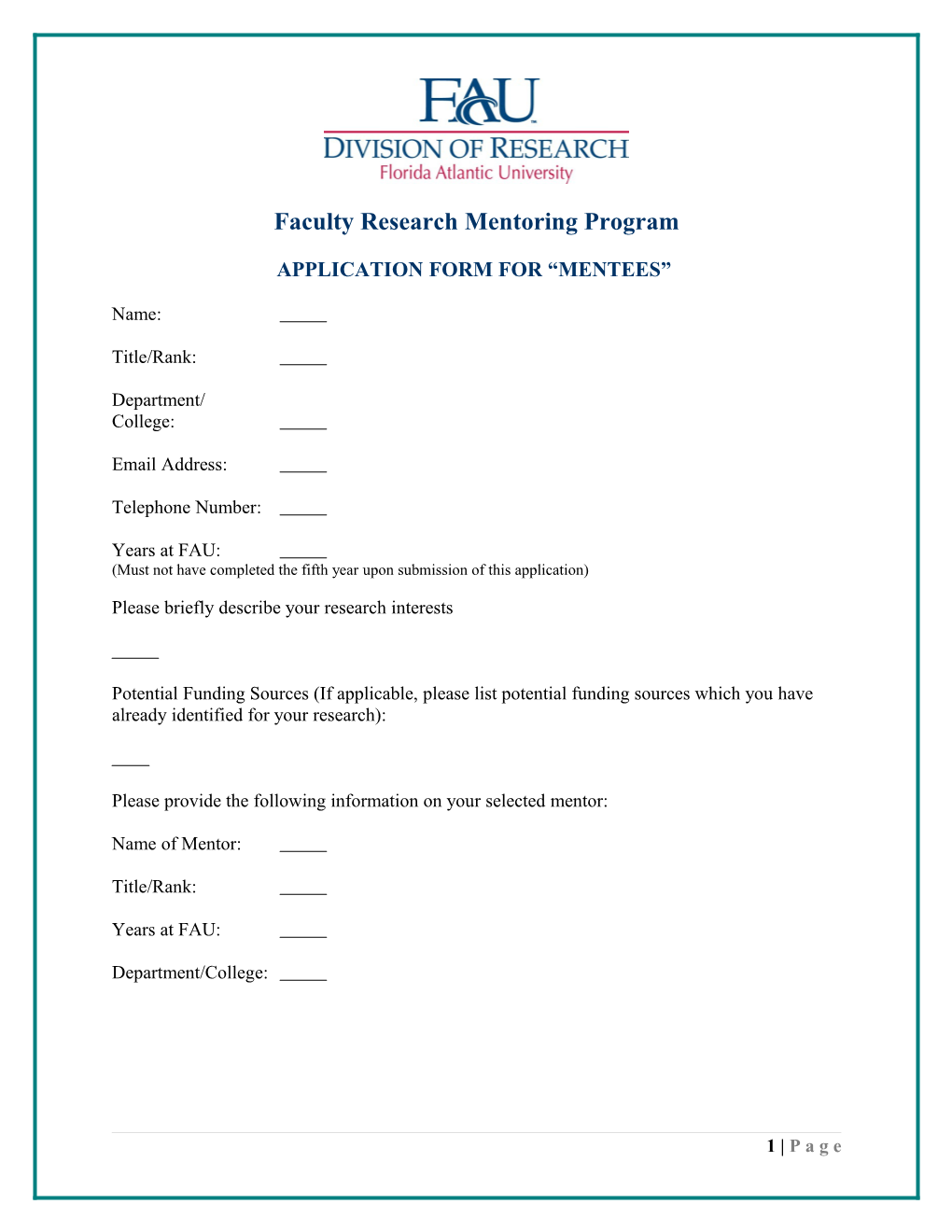 Faculty Research Mentoring Program