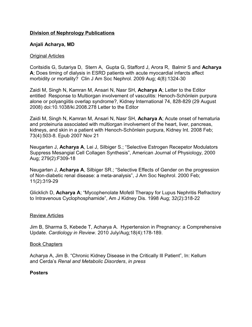 Division of Nephrology Publications