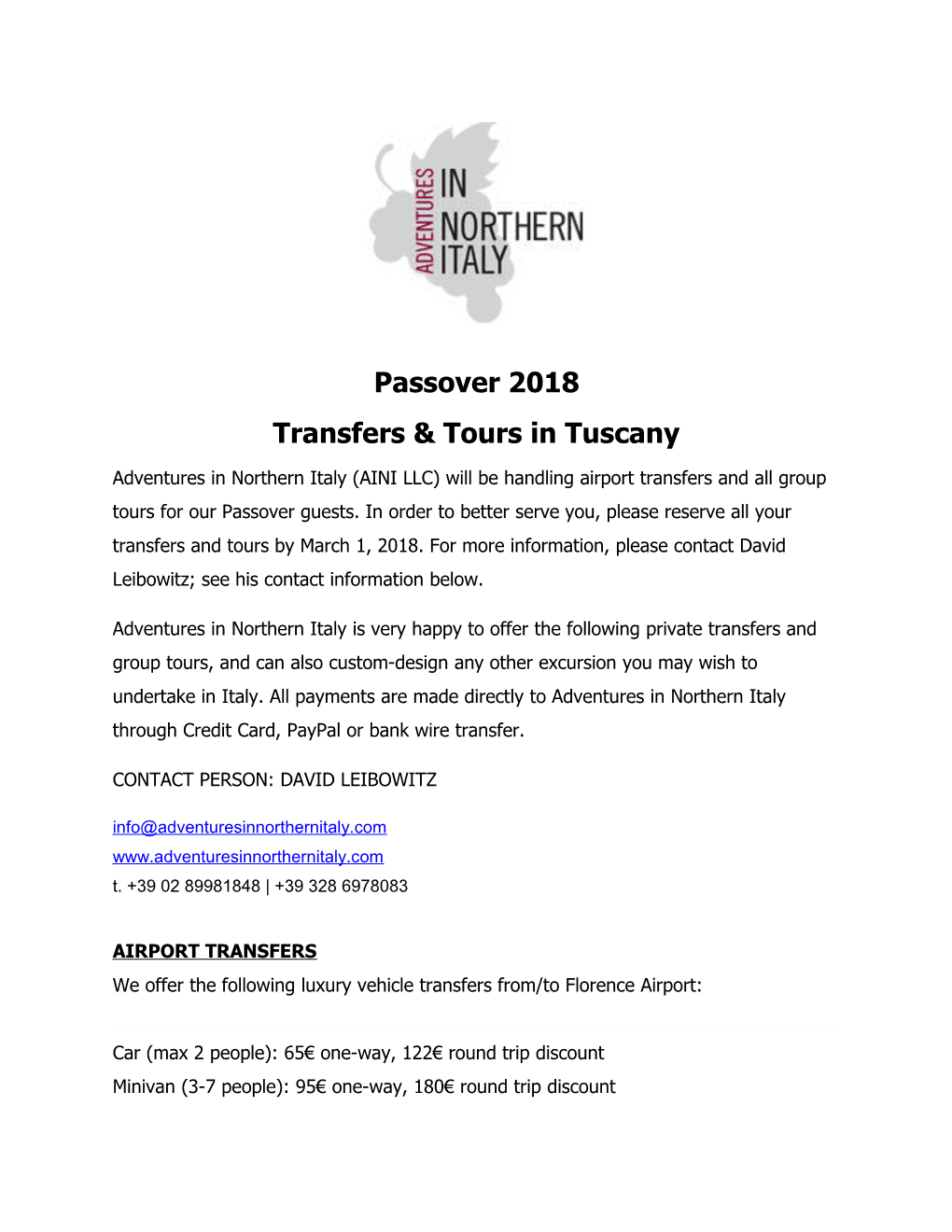Transfers & Tours in Tuscany