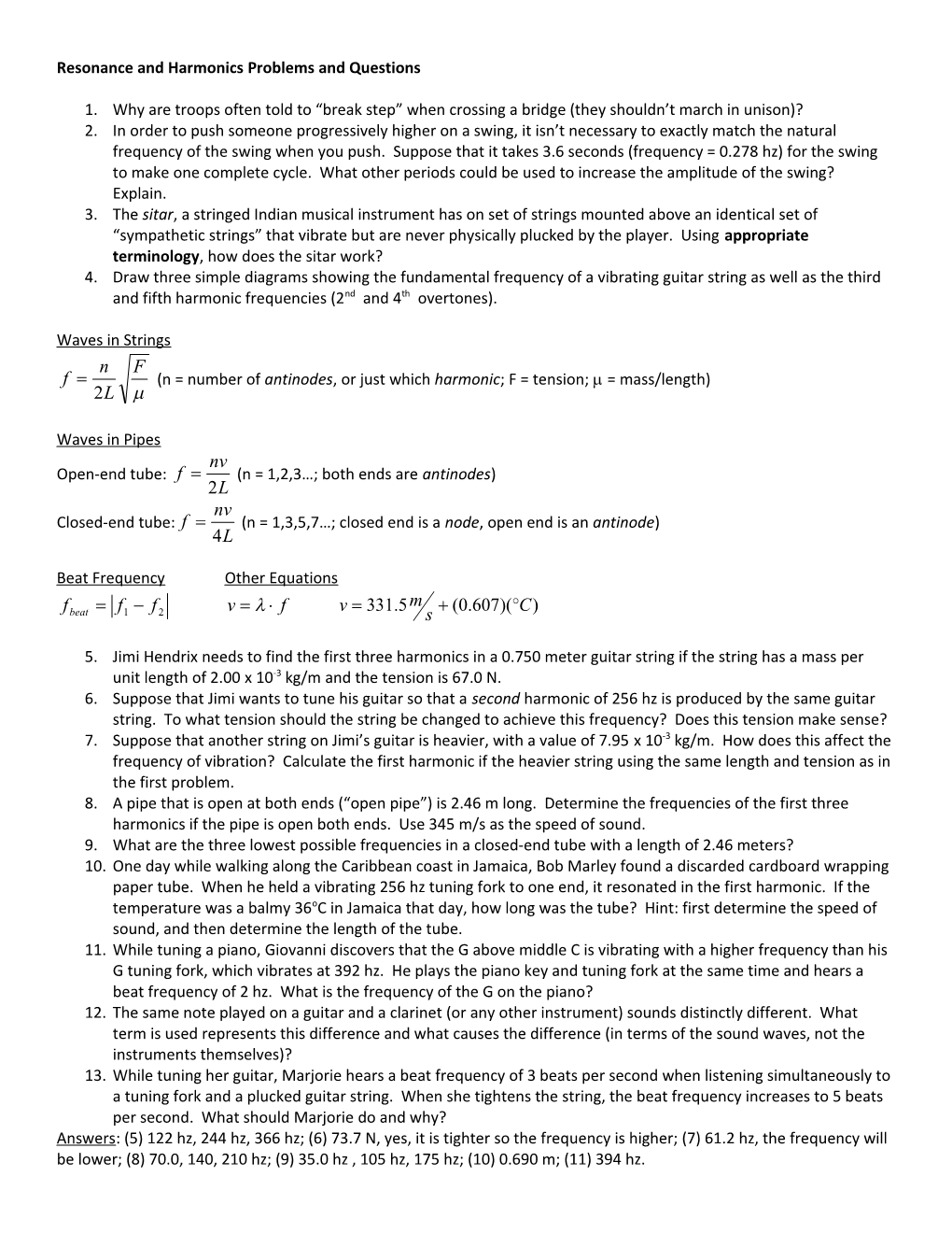 Standing Waves in Strings and Pipes