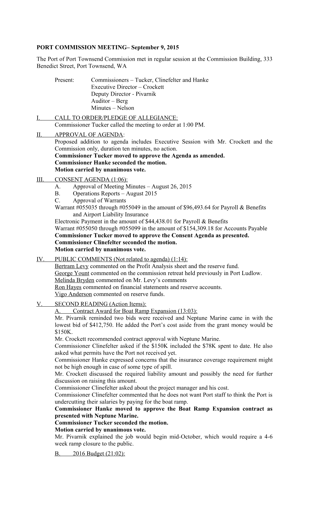 PORT COMMISSION MEETING July 13, 2005