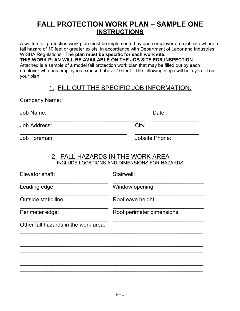 Fall Protection Work Plan (Sample One)