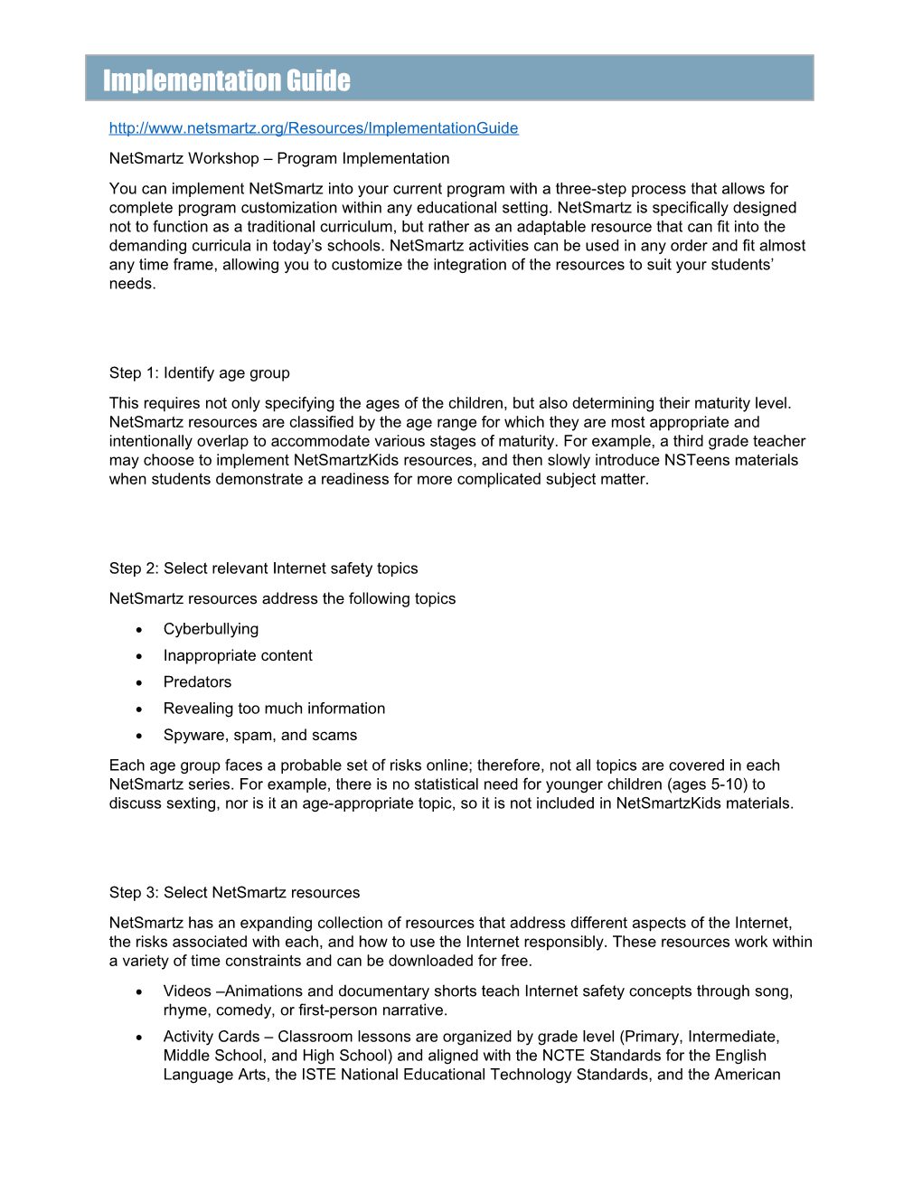 Netsmartz Workshop Program Implementation