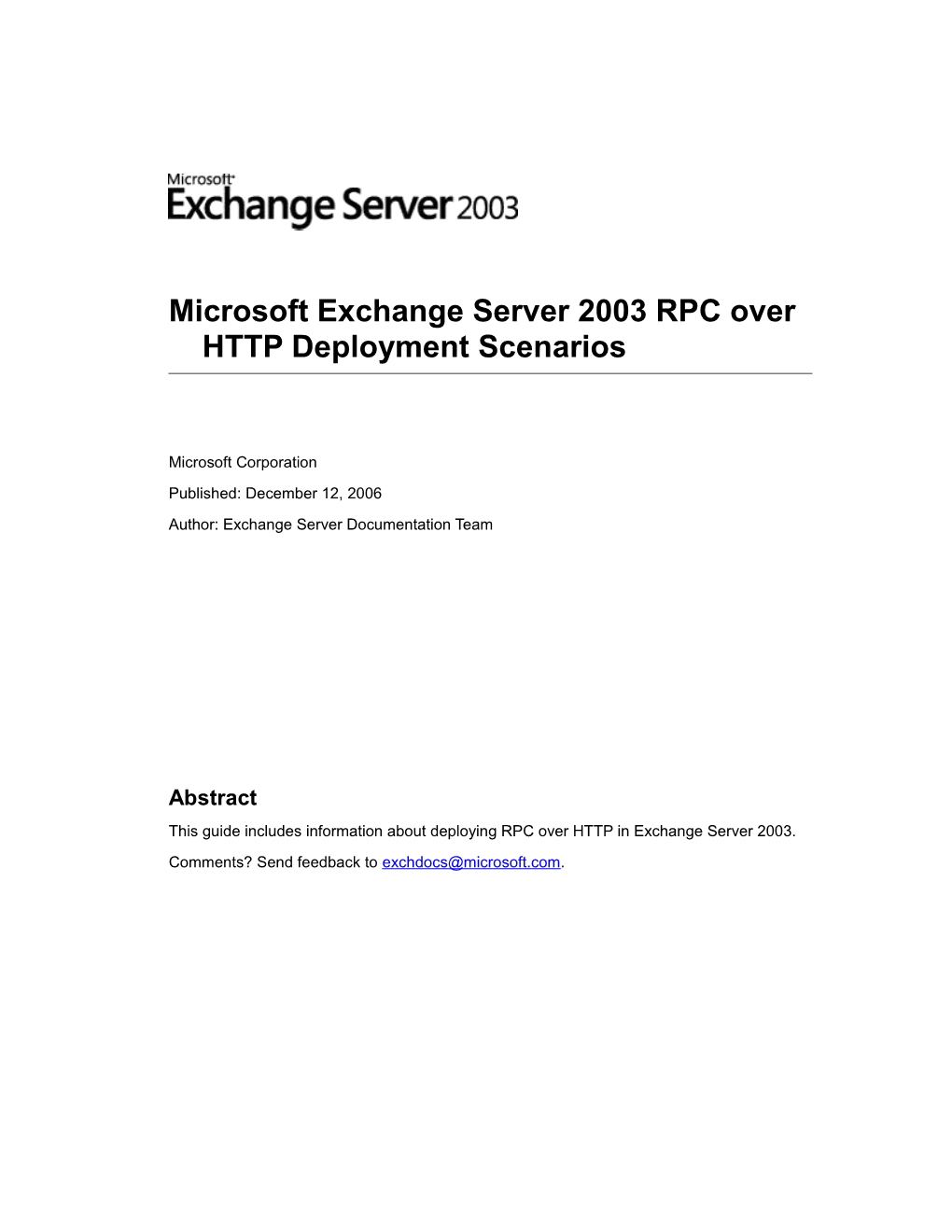 Microsoft Exchange Server 2003 RPC Over HTTP Deployment Scenarios