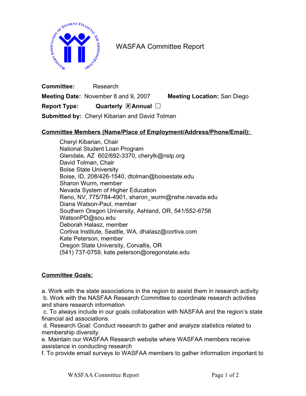 WASFAA Committee Report
