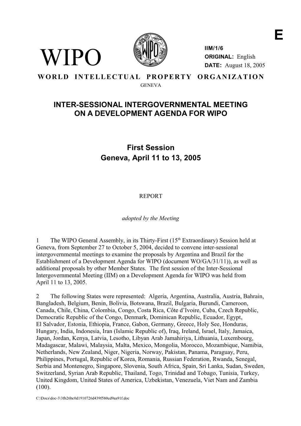 Inter-Sessional Intergovernmental Meeting on a Development Agenda for WIPO