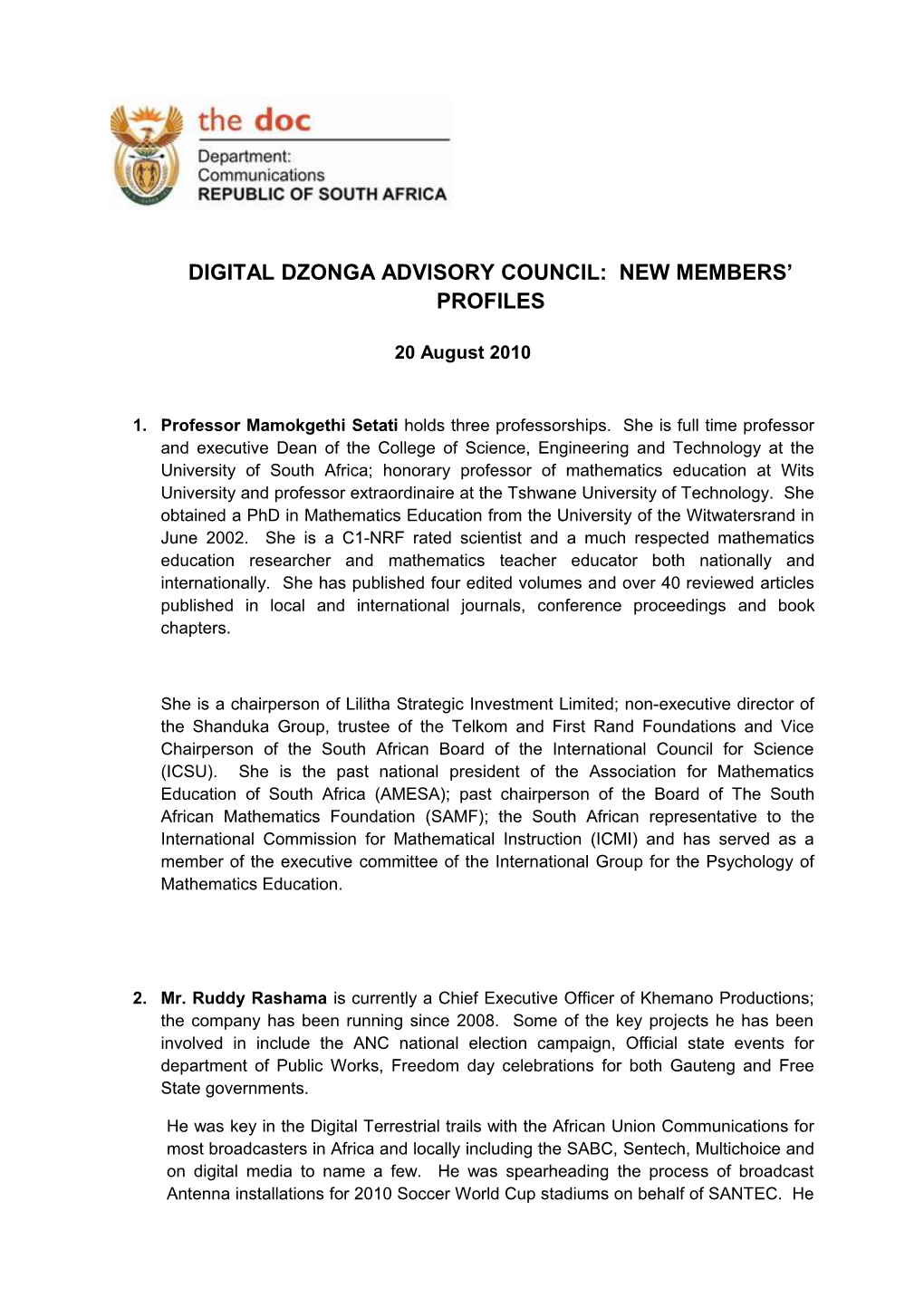 Digital Dzonga Advisory Council: New Members Profiles