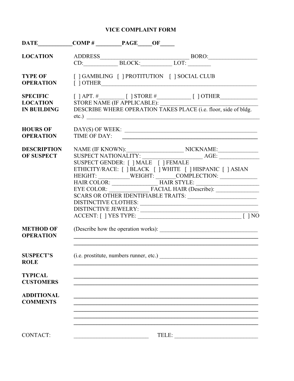 Vice Complaint Form