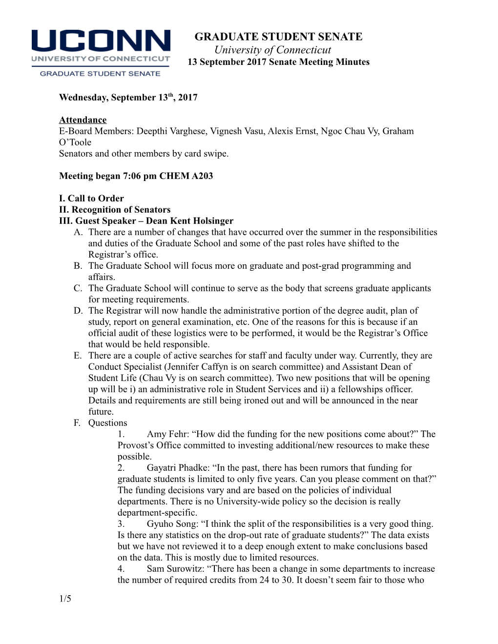 13 September 2017 Senate Meeting Minutes