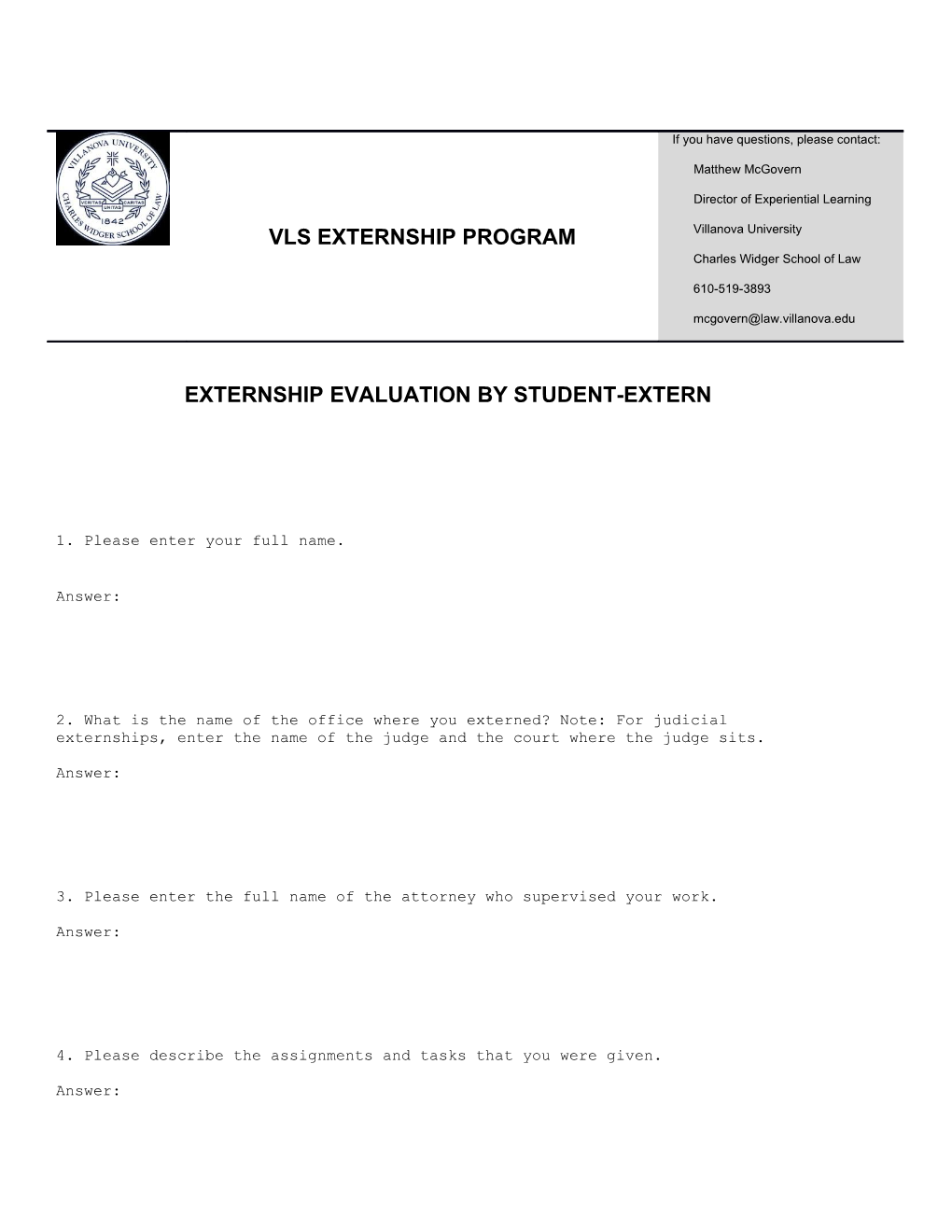 Externship Evaluation by Student-Extern