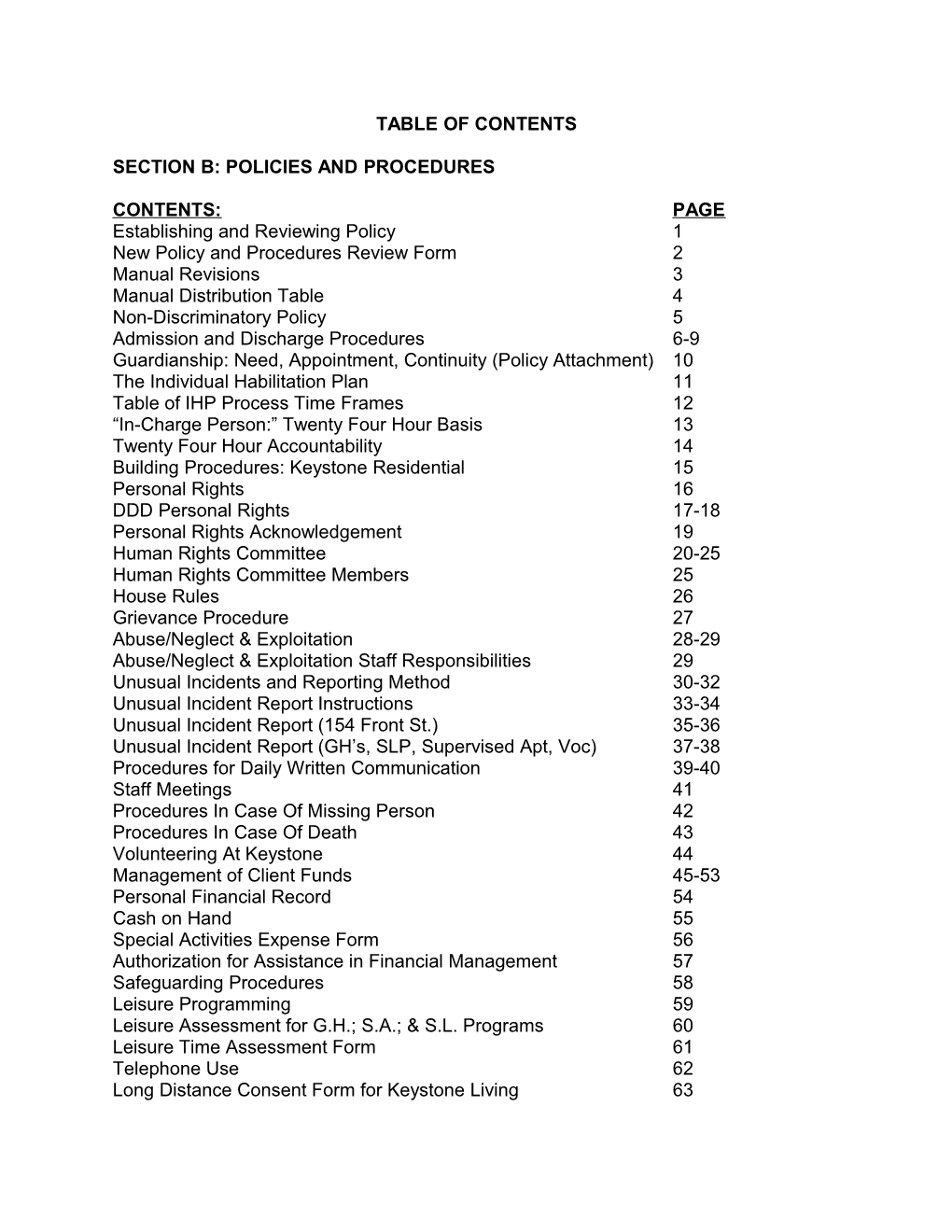 Section B: Policies and Procedures