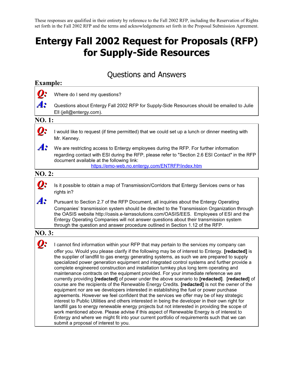Entergy Fall 2002 Request for Proposals (RFP) for Supply-Side Resources