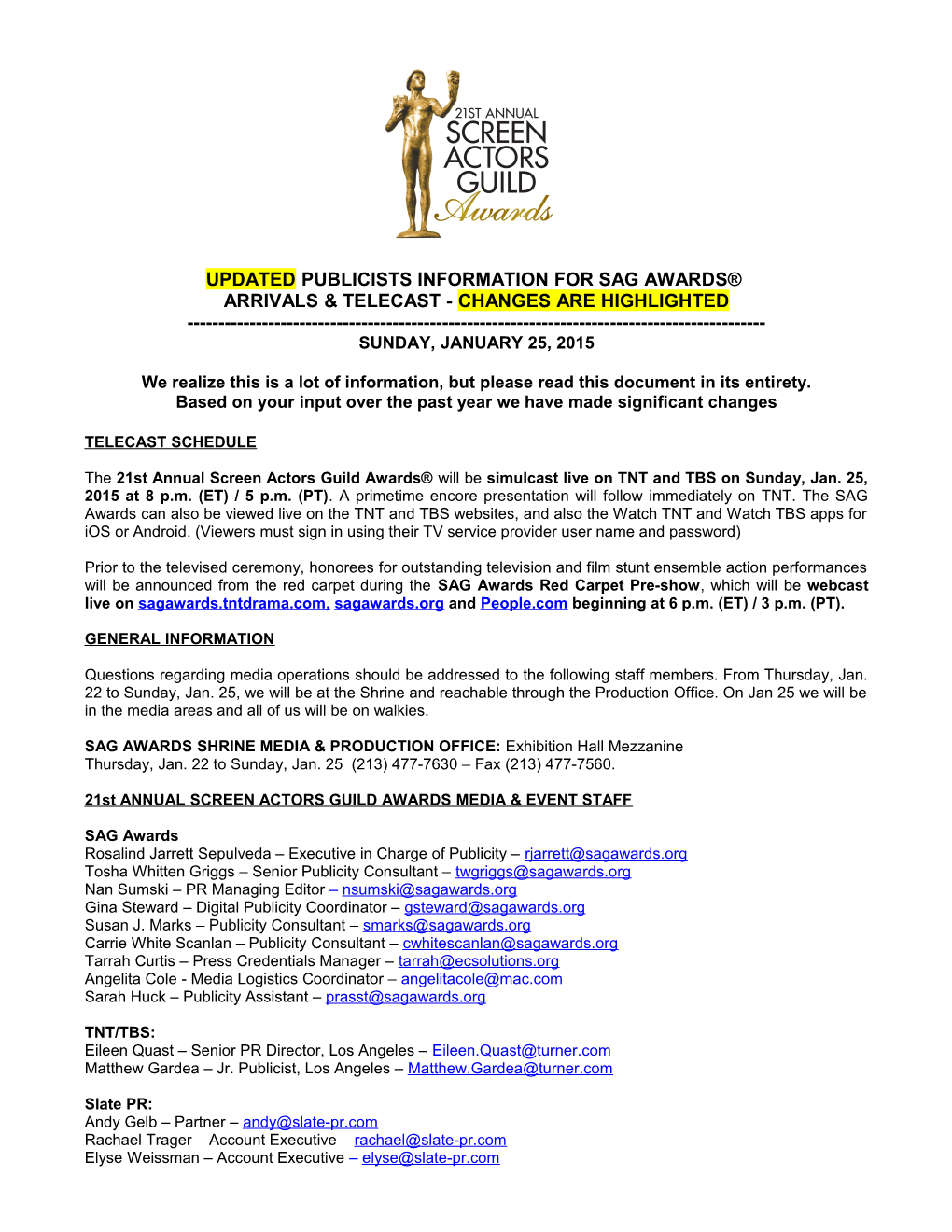 Updatedpublicists Information for Sag Awards