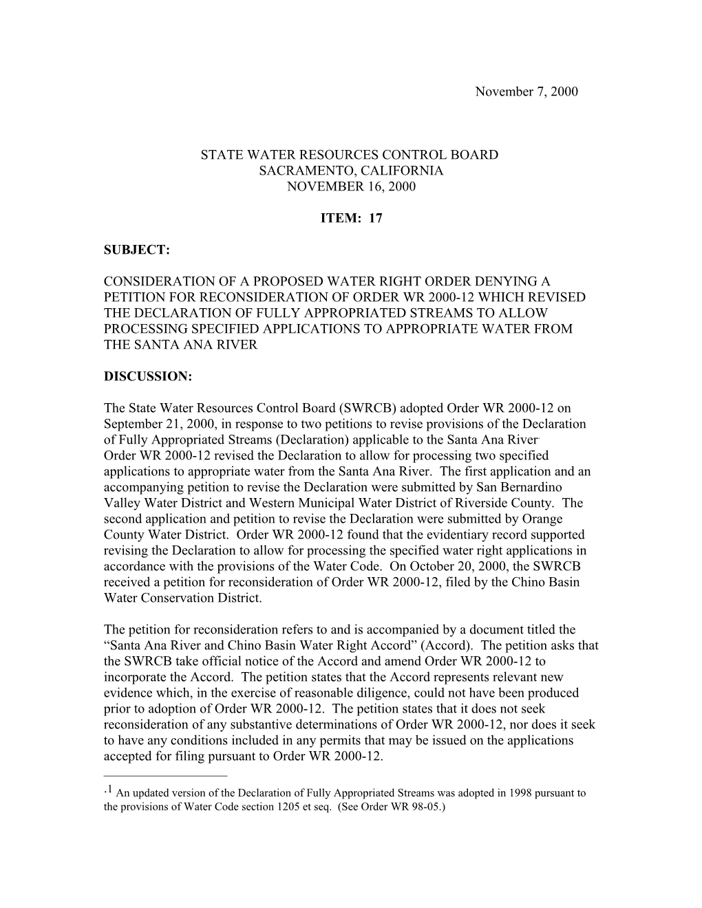 Petition/Santa Ana Water Right Order