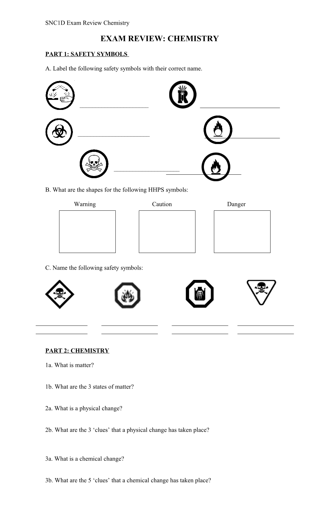 Exam Review: Chemistry