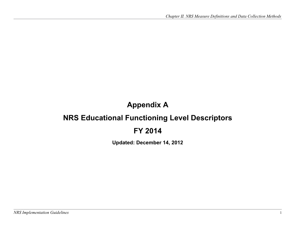 NRS Educational Functioning Level Descriptors