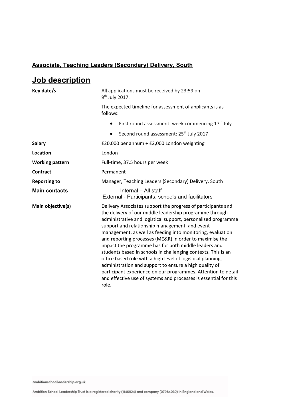 Associate, Teaching Leaders (Secondary) Delivery, South