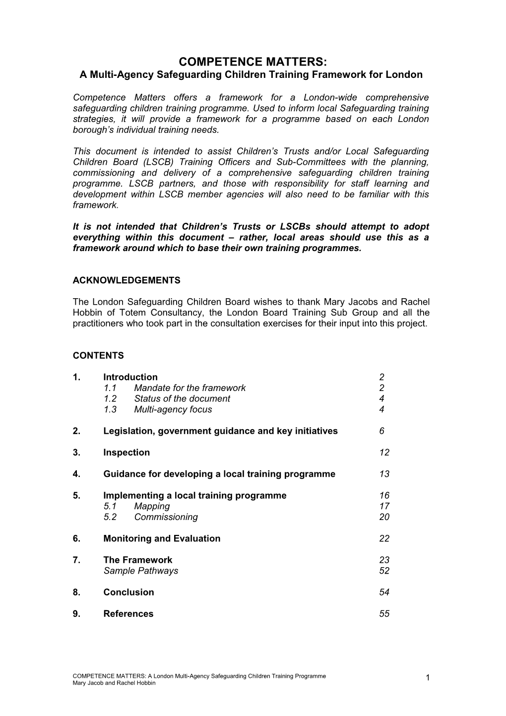 A Multi-Agency Safeguarding Children Training Framework for London