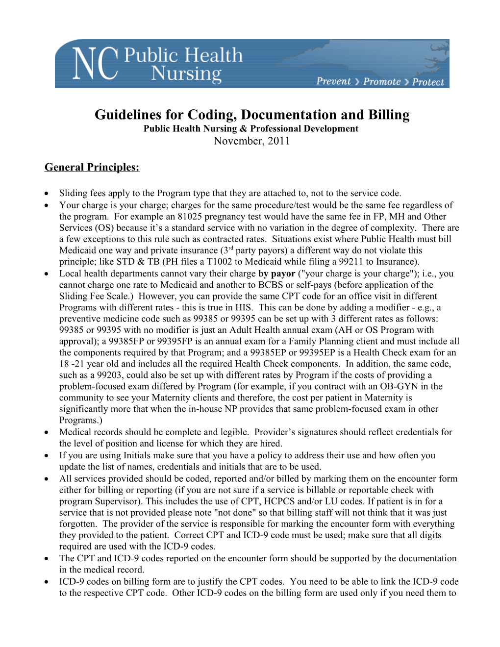 Guidelines for Coding, Documentation and Billing