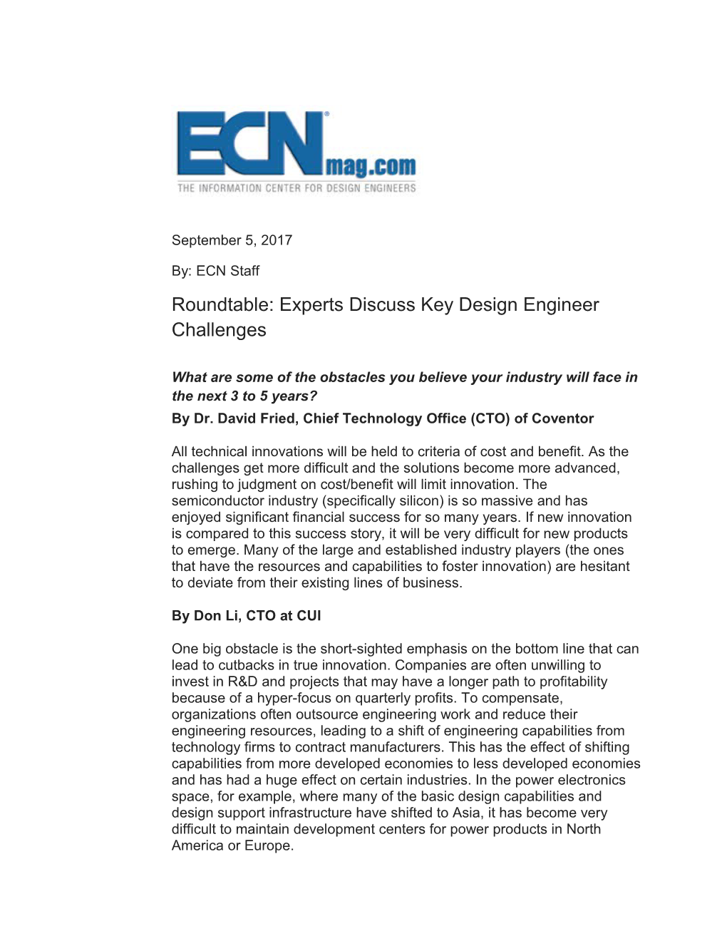 Roundtable: Experts Discuss Key Design Engineer Challenges