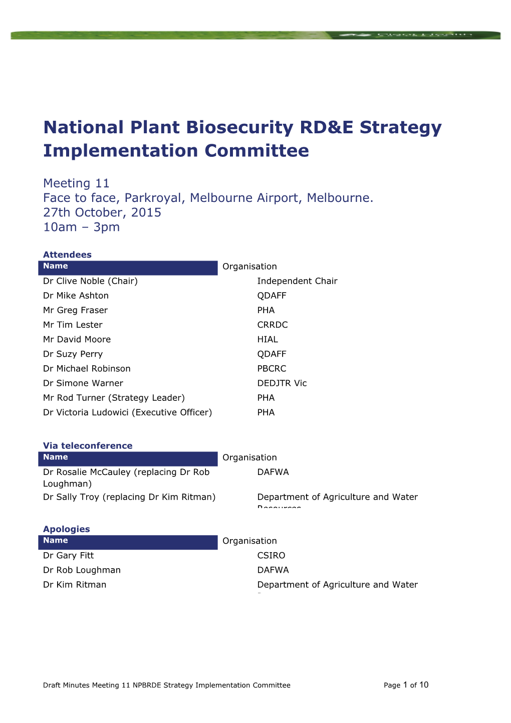 PB RDE Implementation - Meeting 11 Minutes