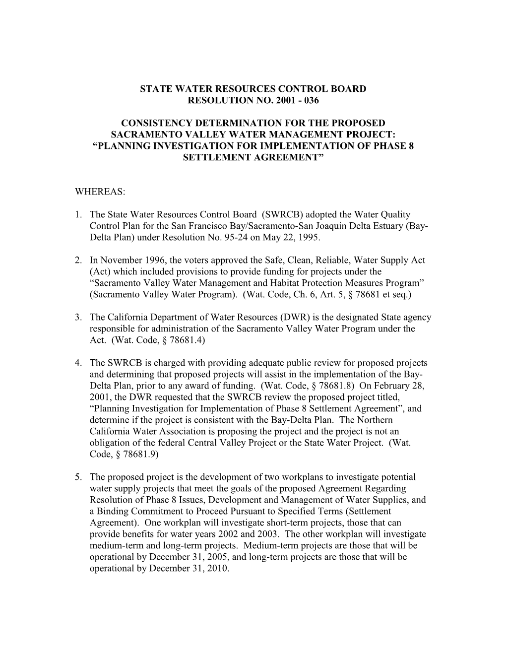Phase 8 Settlement Agreement/Consistency Determination