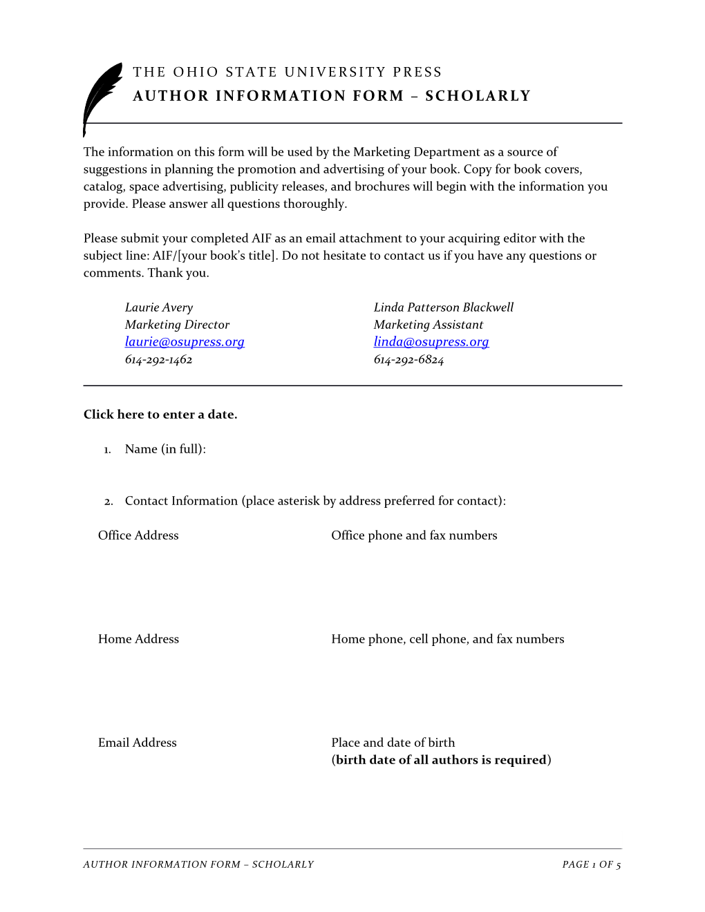 Author Information Form Scholarly