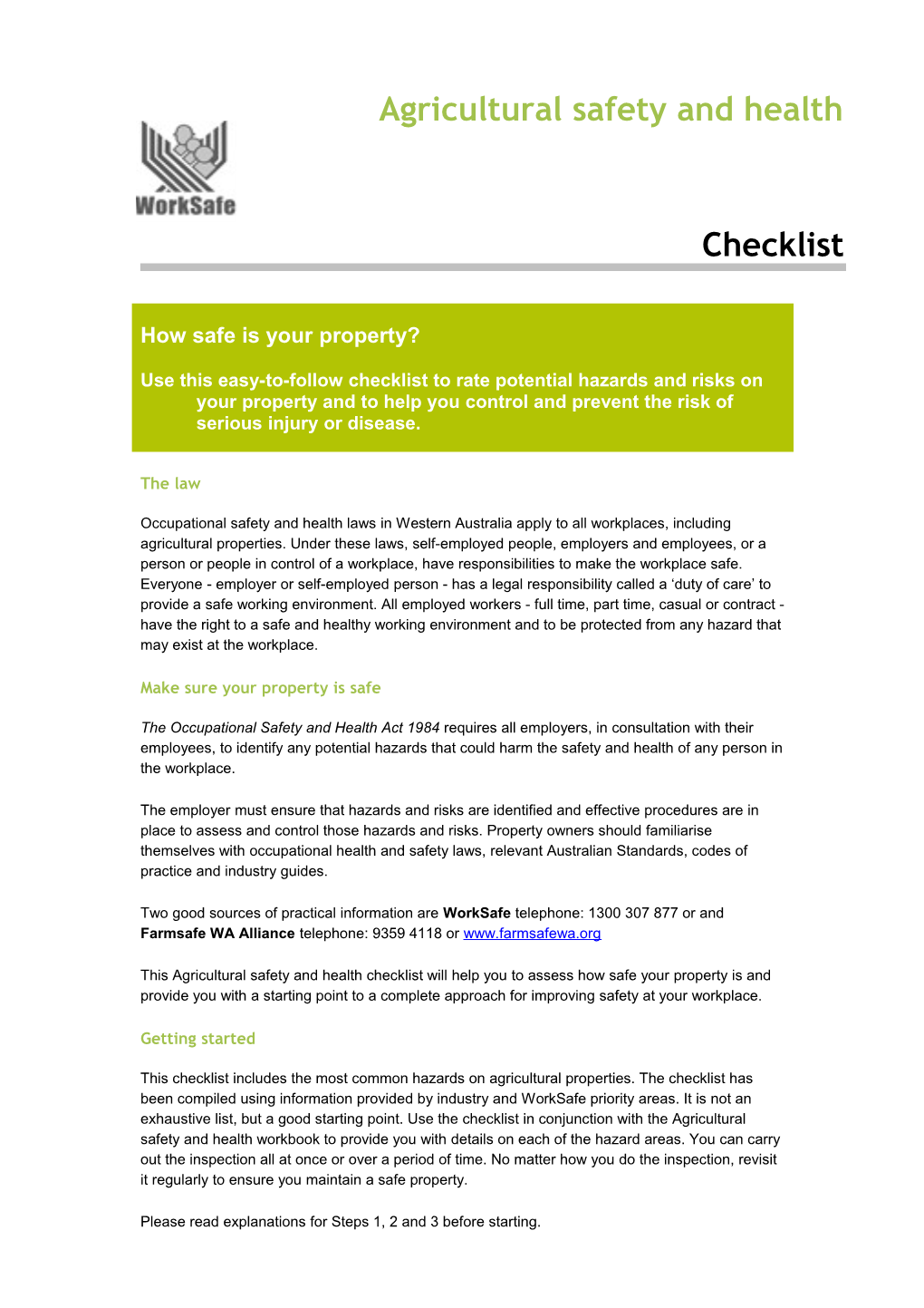 Agricultural Safety and Health Checklist