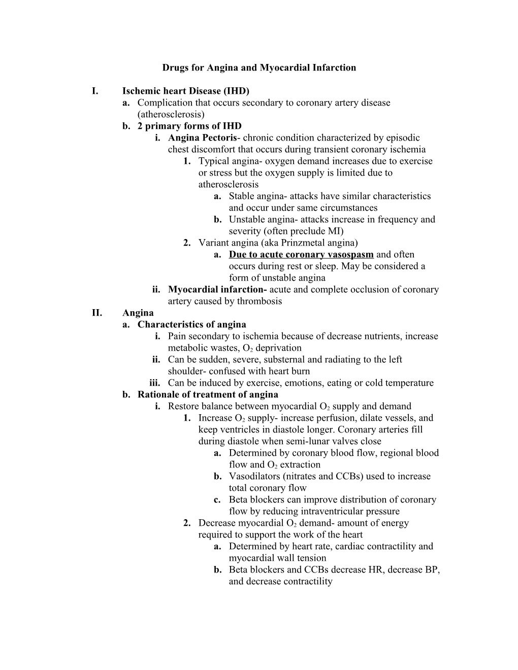 Drugs for Angina and Myocardial Infarction