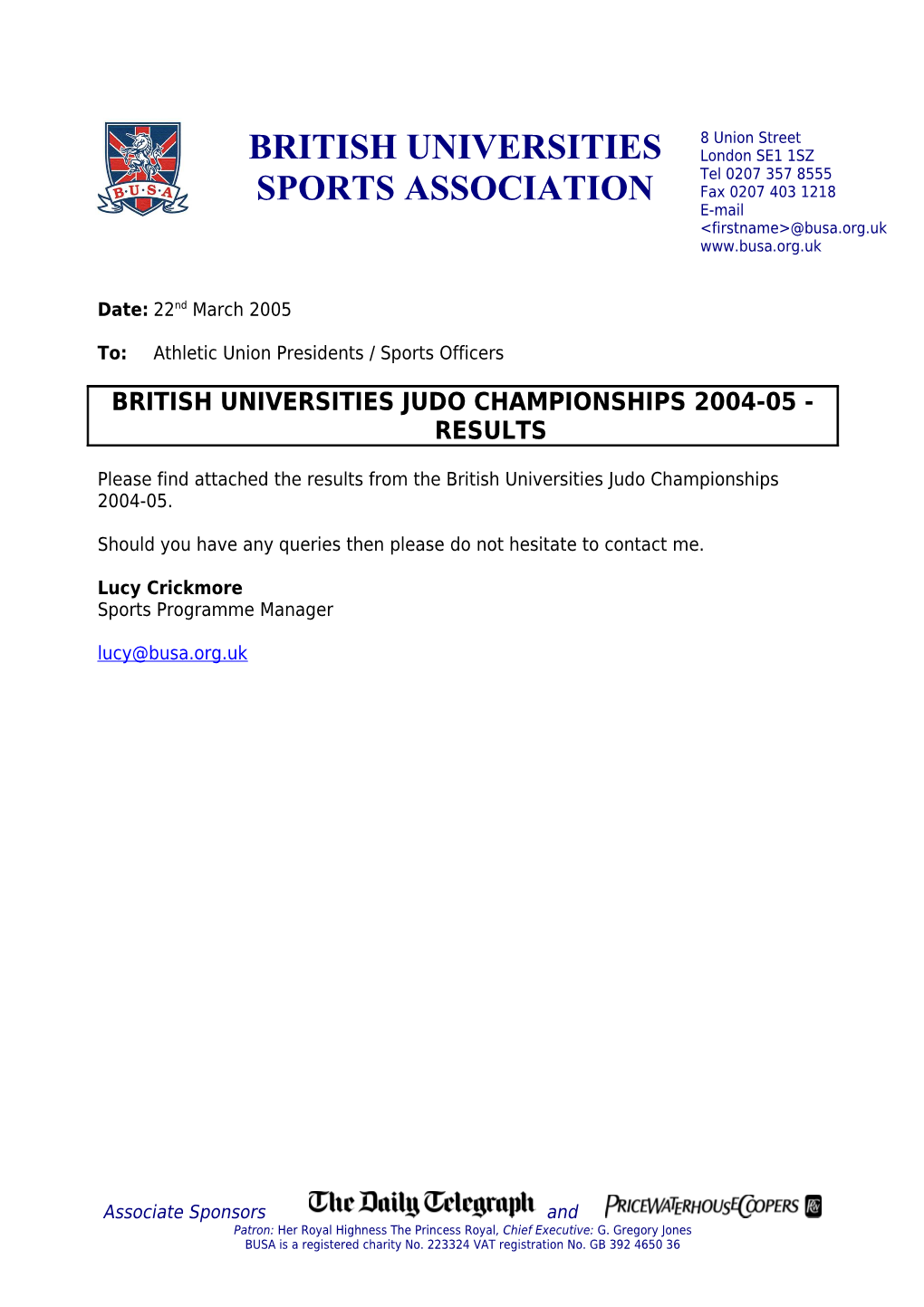 British Universities Judo Championships 2004-05 - Results