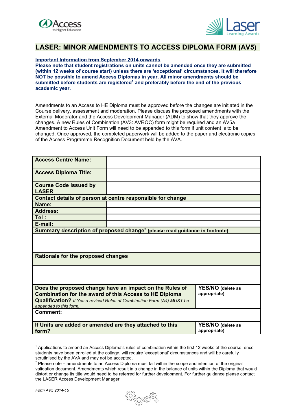 Ocnkm Changes to Programme Request Form