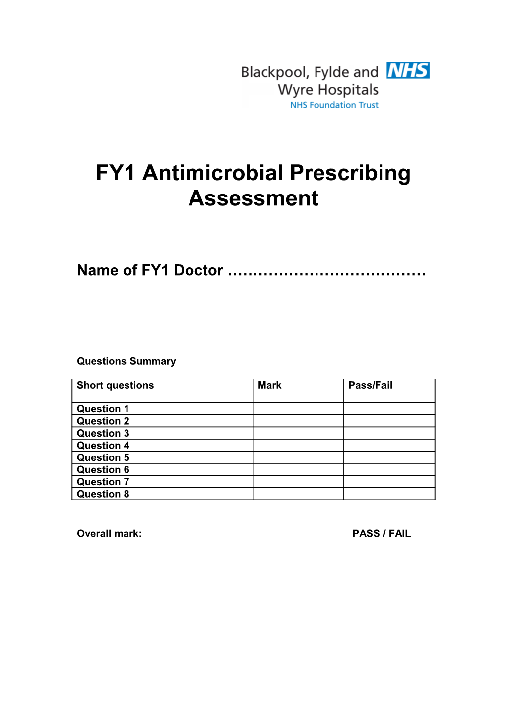 FY1 Antibiotic Training Prescribing Exercises