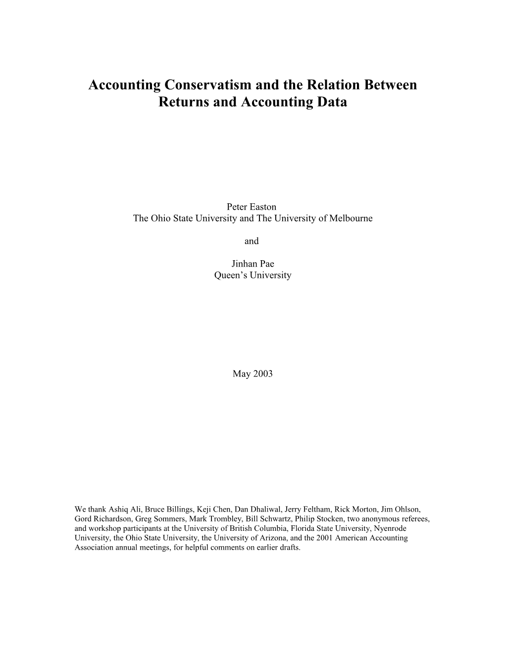 Accounting Conservatism and the Relation Between Returns and Accounting Data