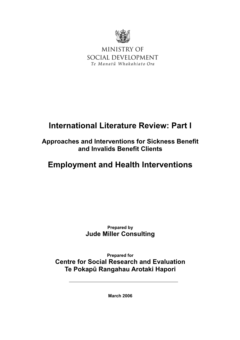 International Literature Review: Part I