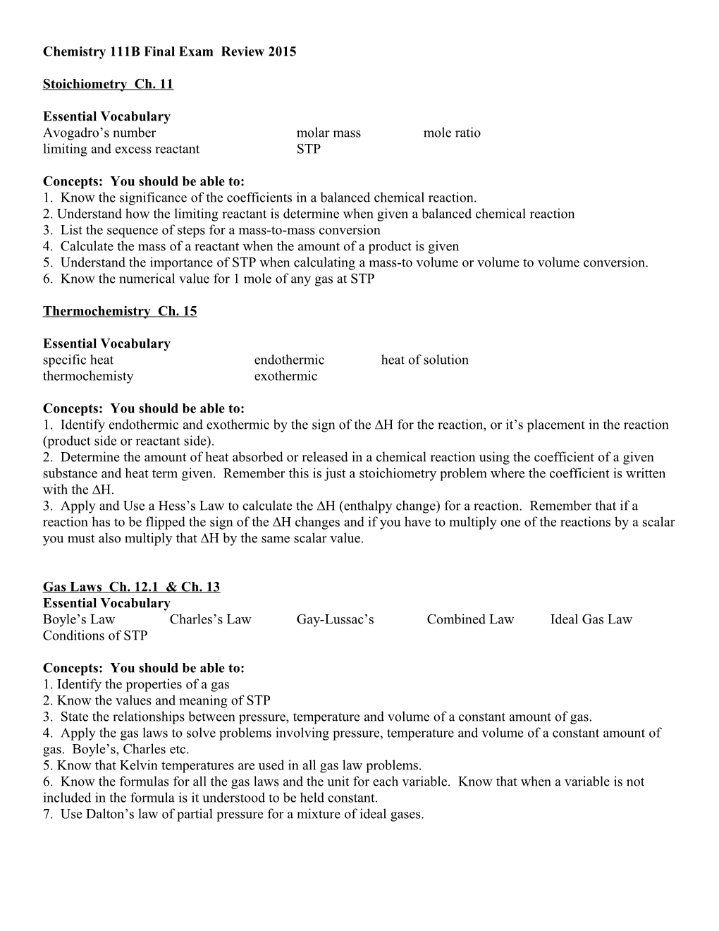 Chemistry 111B Final Exam