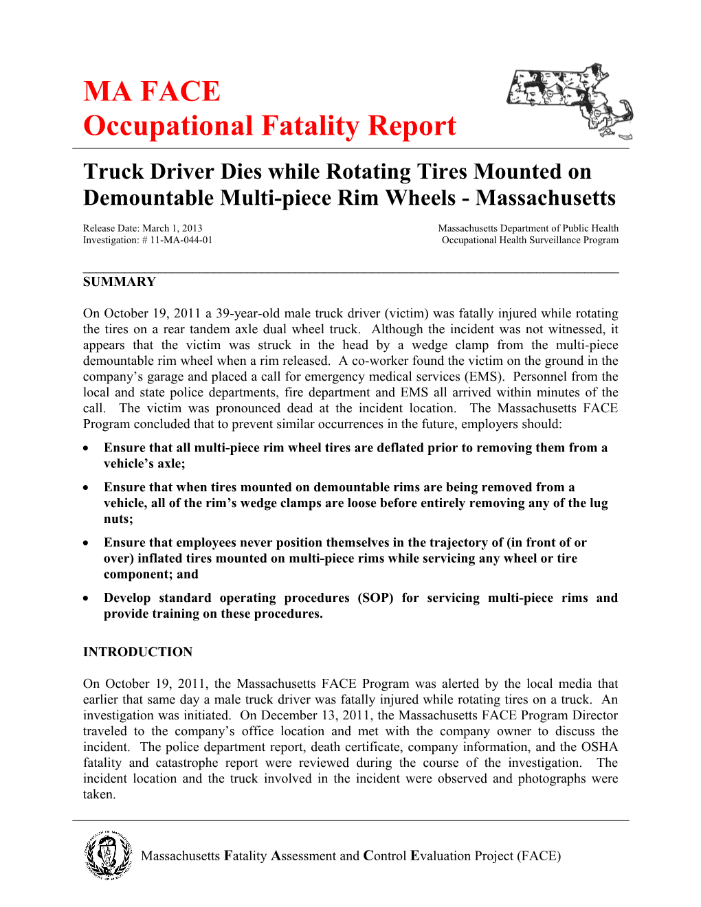 Occupational Fatality Report