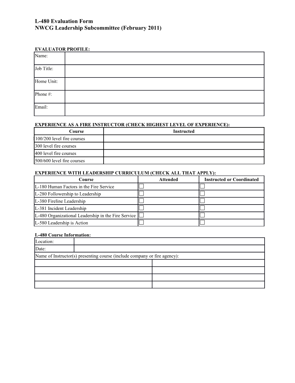 L-480 Evaluation Form