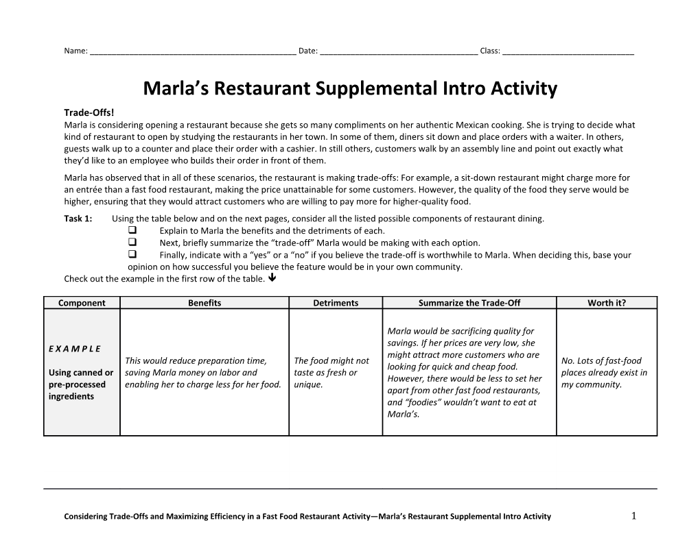 Explain to Marla the Benefits and the Detriments of Each