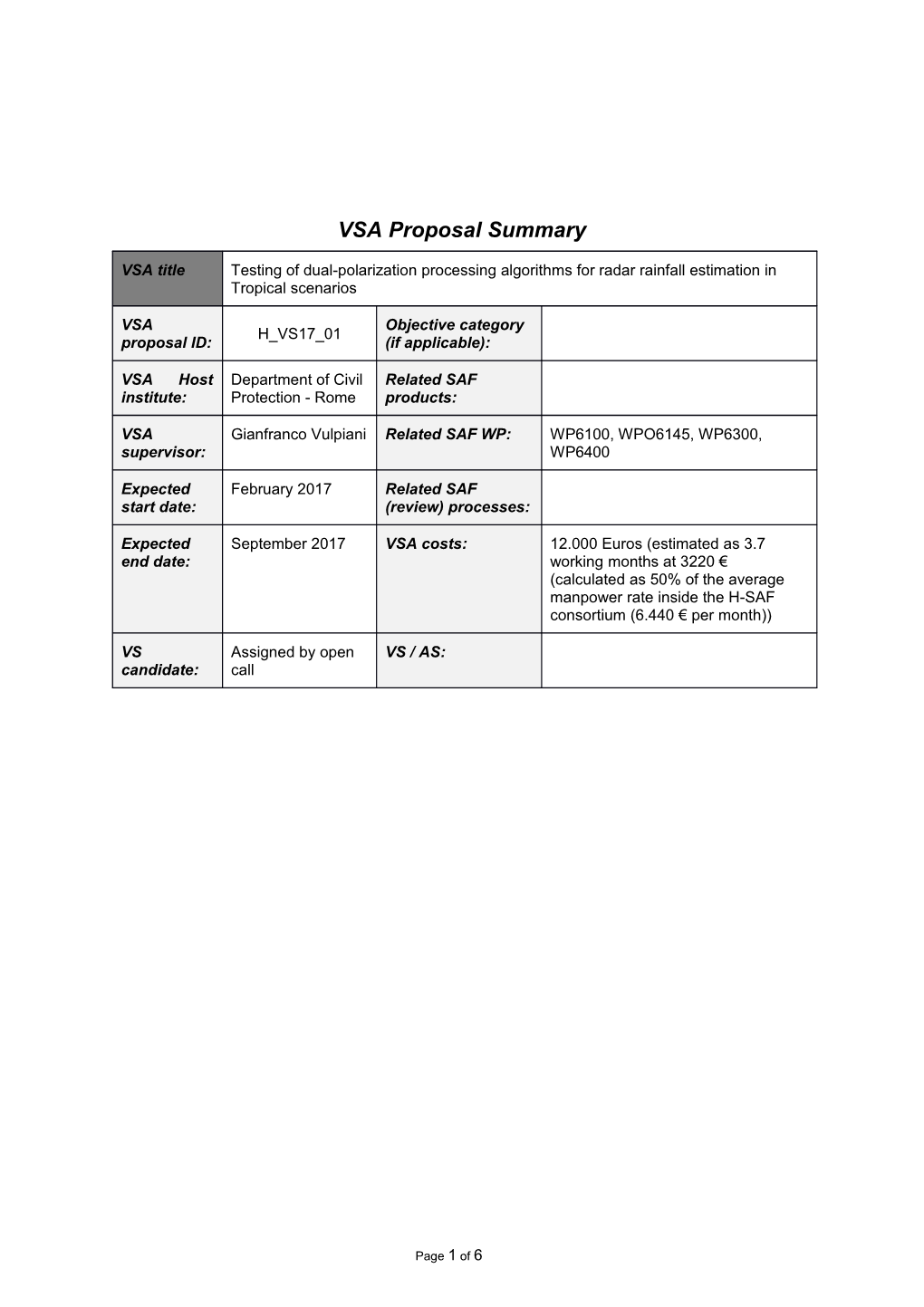 VSA Proposal Summary