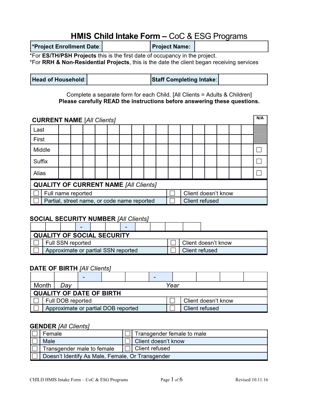 Hmischild Intake Form Coc & ESG Programs