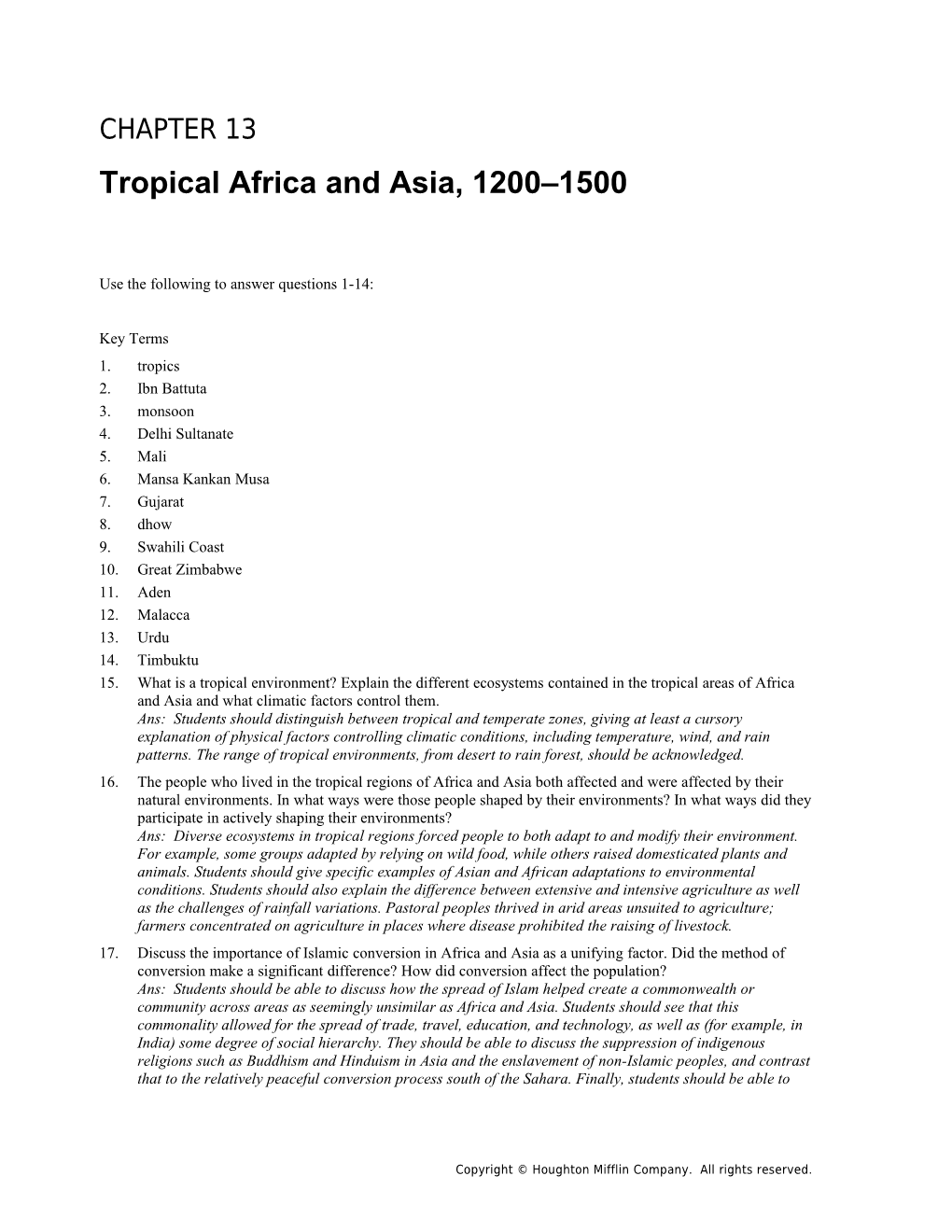Chapter 13: Tropical Africa and Asia, 1200 1500 1