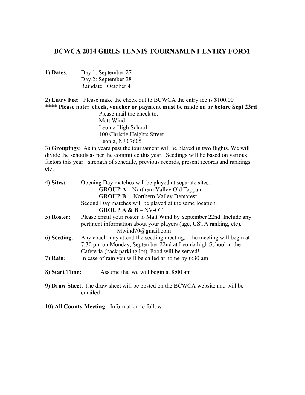 BCWCA 2005 Girls Tennis Tournament
