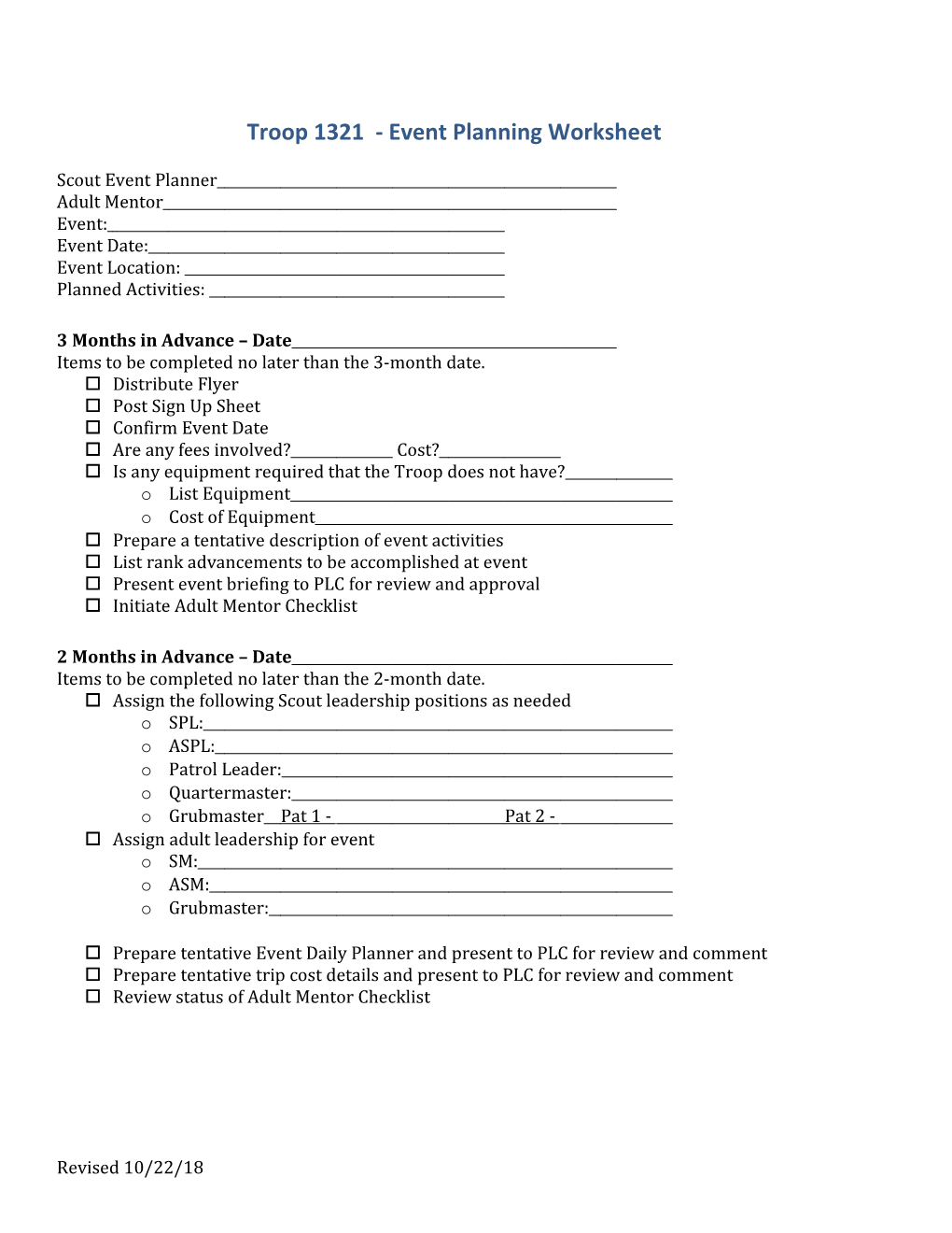 Troop 1321 - Event Planning Worksheet