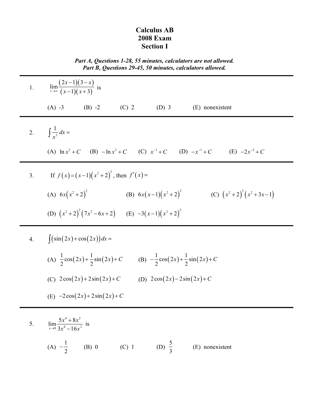 Part A, Questions 1-28, 55 Minutes, Calculators Are Not Allowed