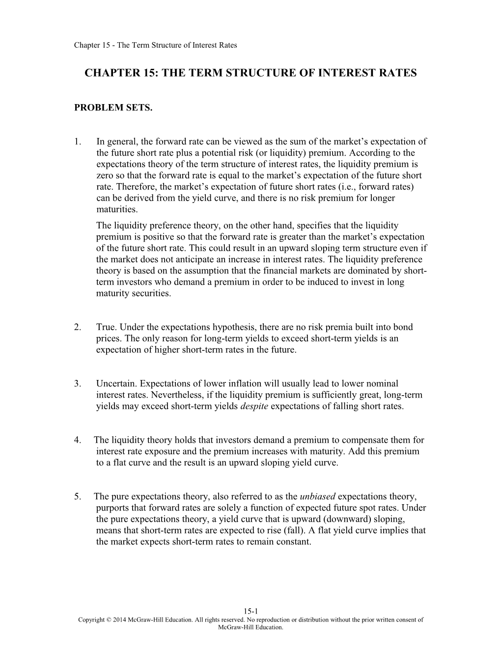 Chapter 15: the Term Structure of Interest Rates