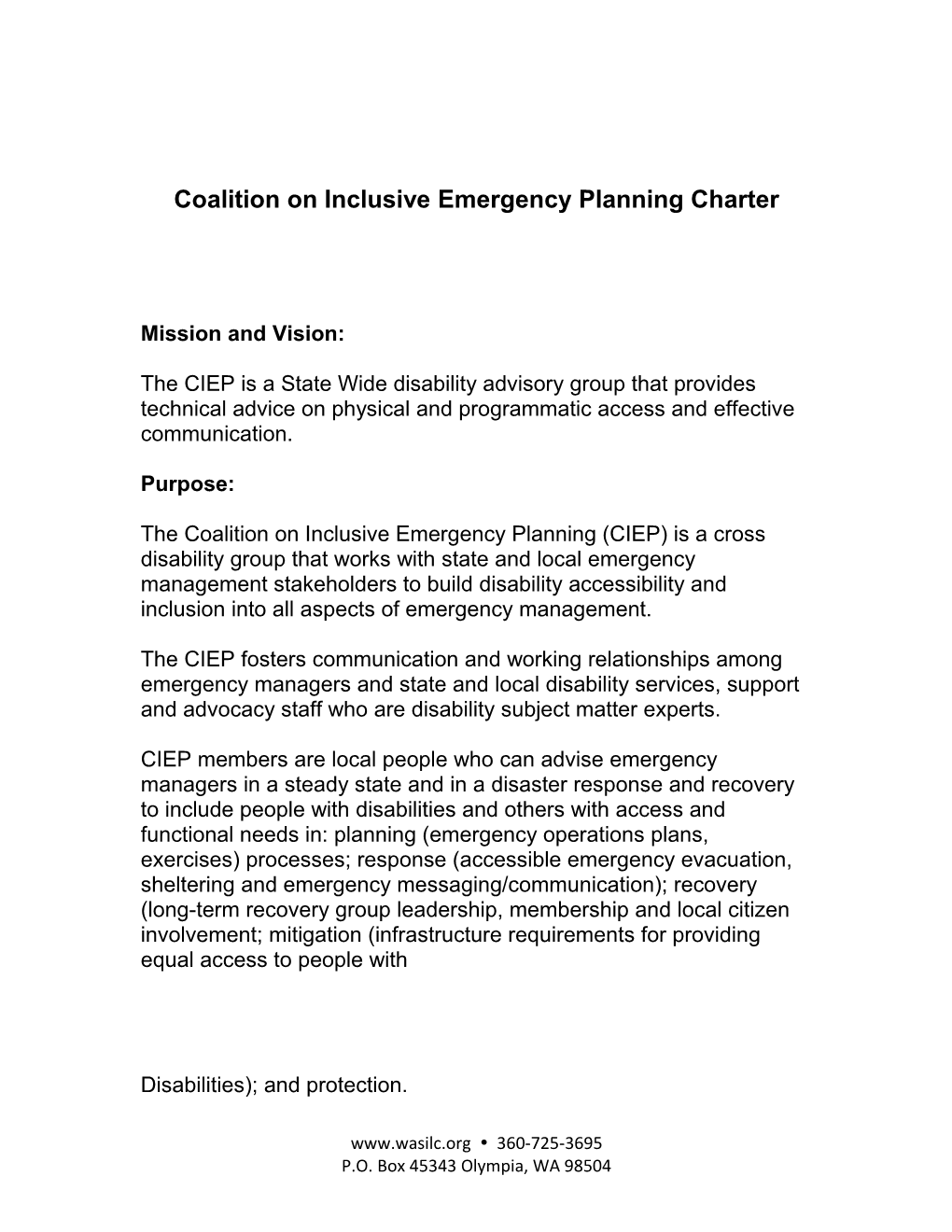 Coalition on Inclusive Emergency Planning Charter