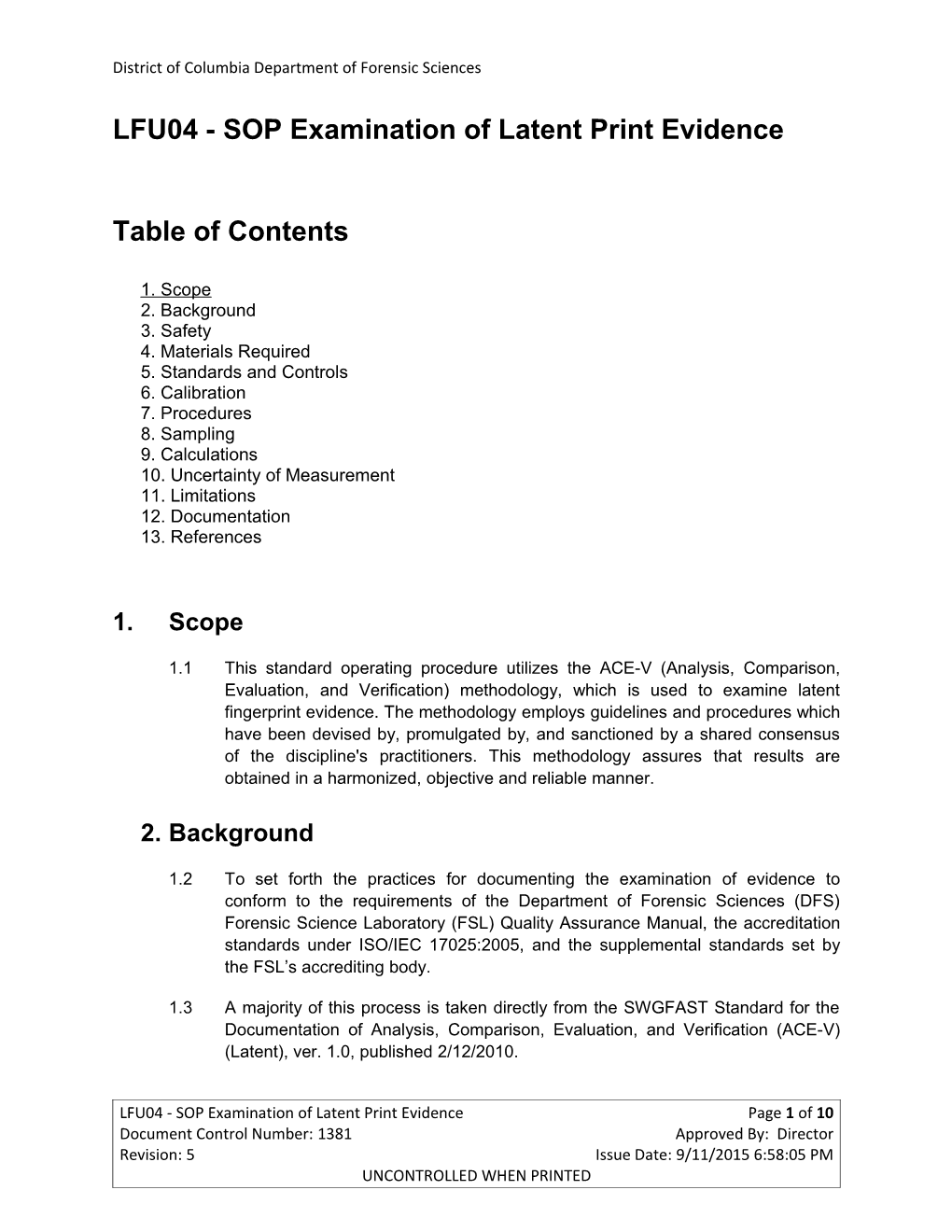 LFU04 - SOP Examination of Latent Print Evidence