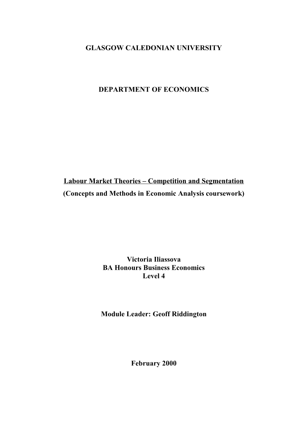 Labour Market Theories Competition and Segmentation