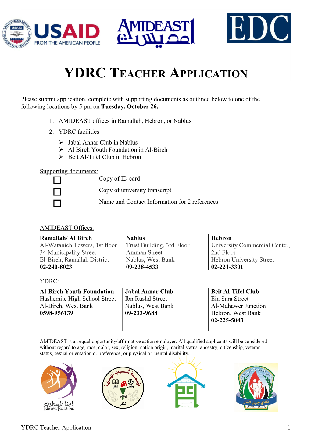 YDRC Teacher Application