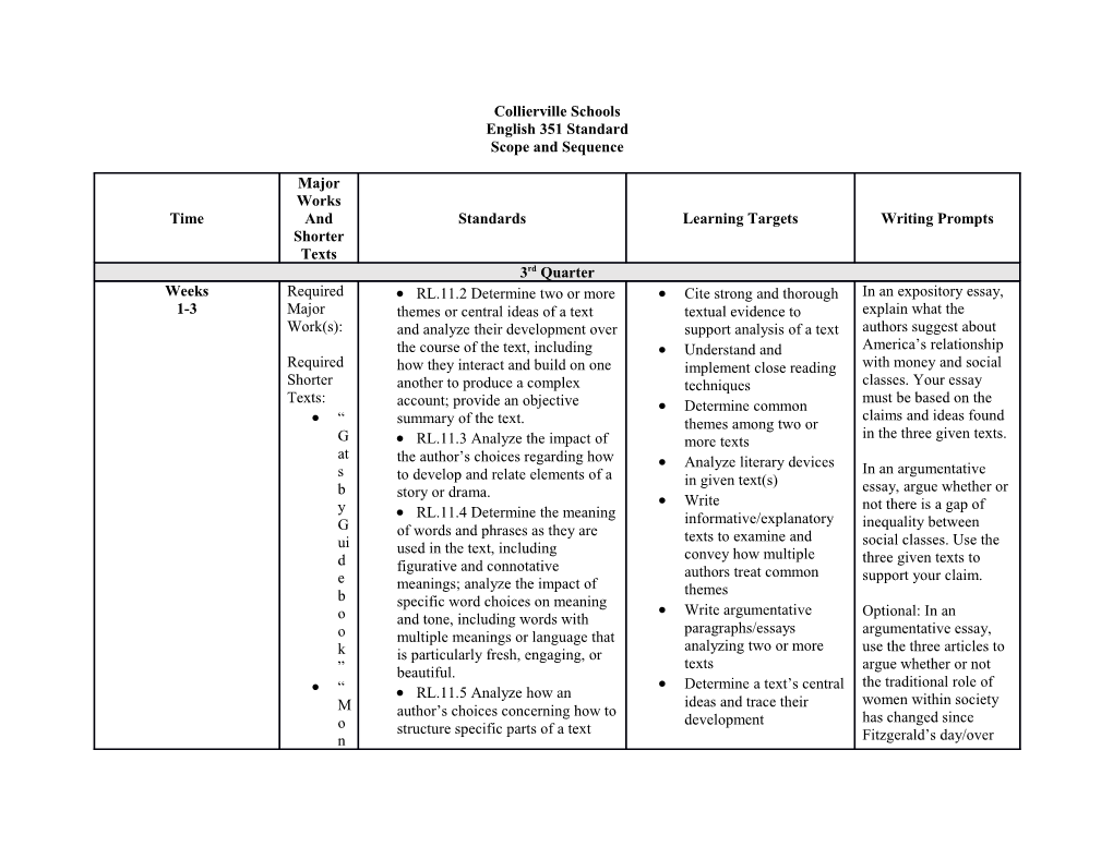 Collierville Schools English 351 Standard